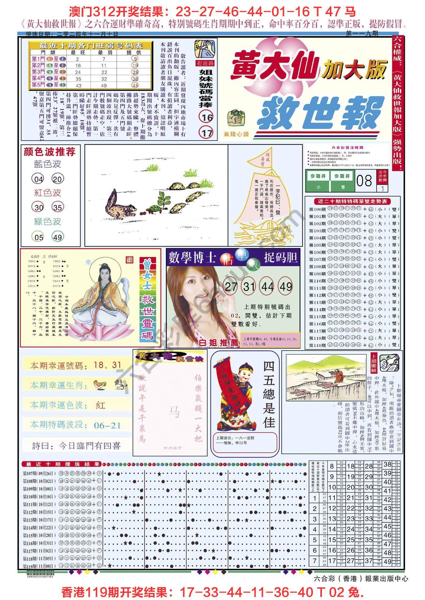 六合彩心水图库4｜黄大仙救世报（加大版）