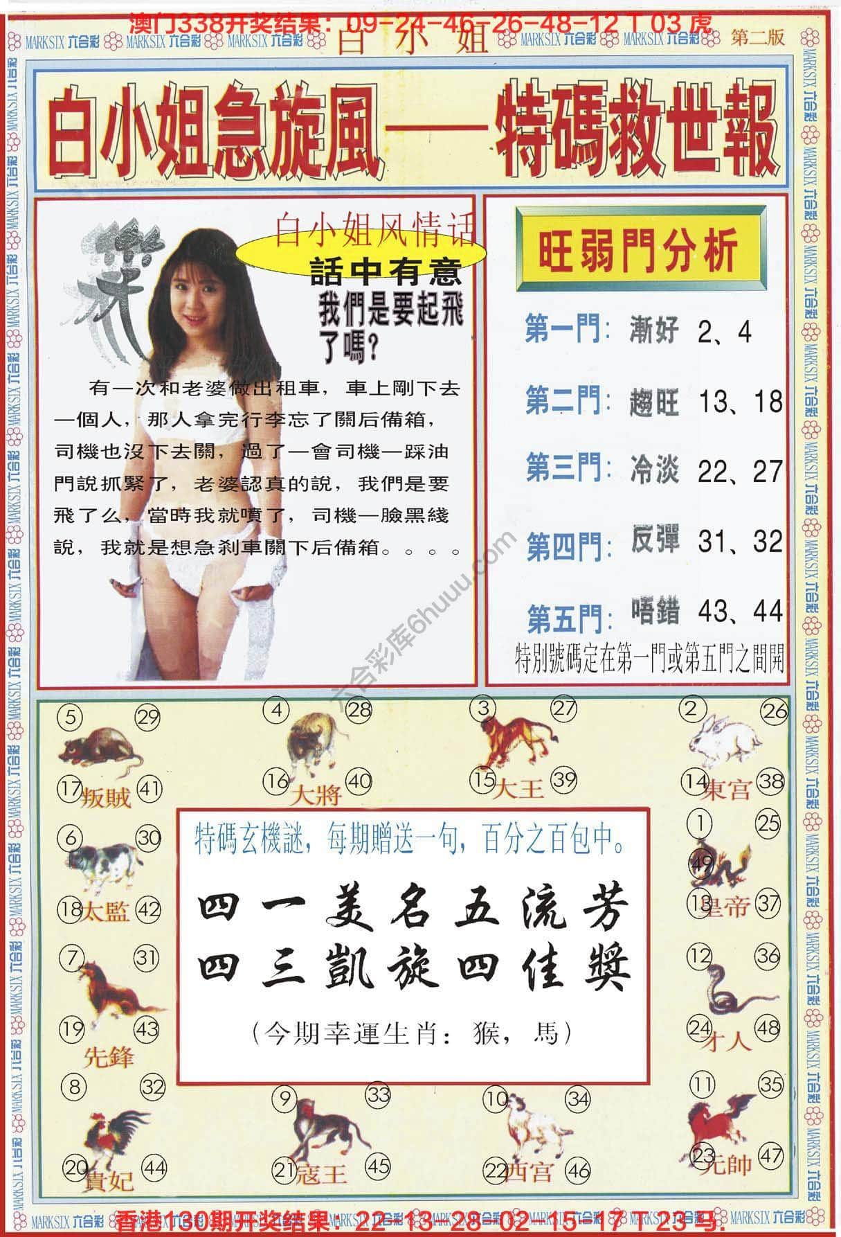 六合彩心水图库3｜白小姐急旋风特码救世报