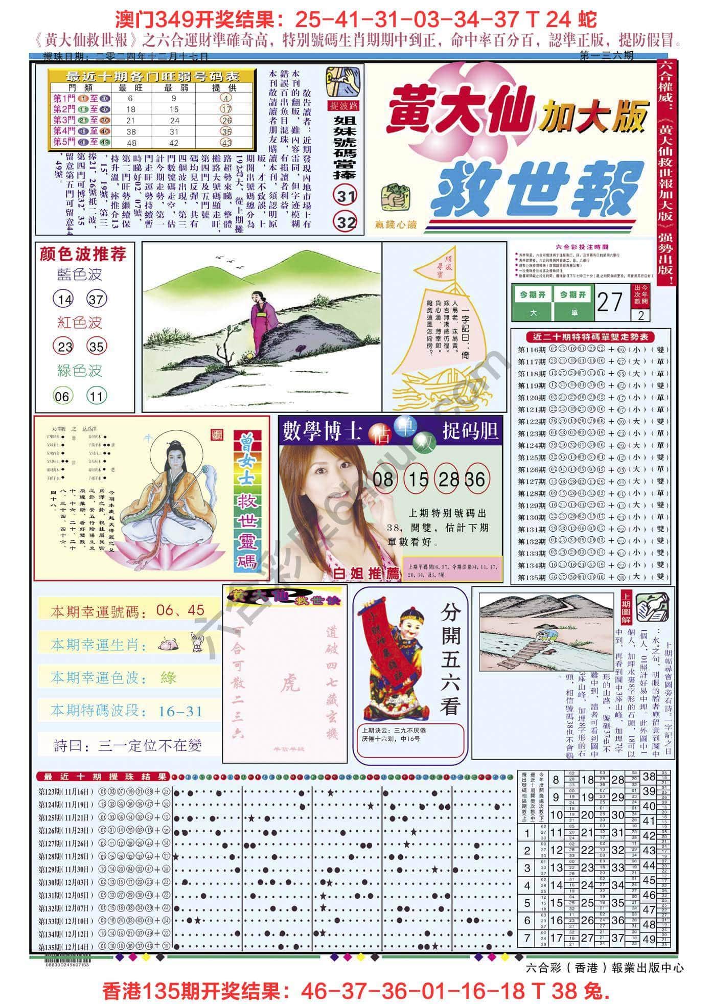 六合彩心水图库2｜黄大仙救世报（加大版）